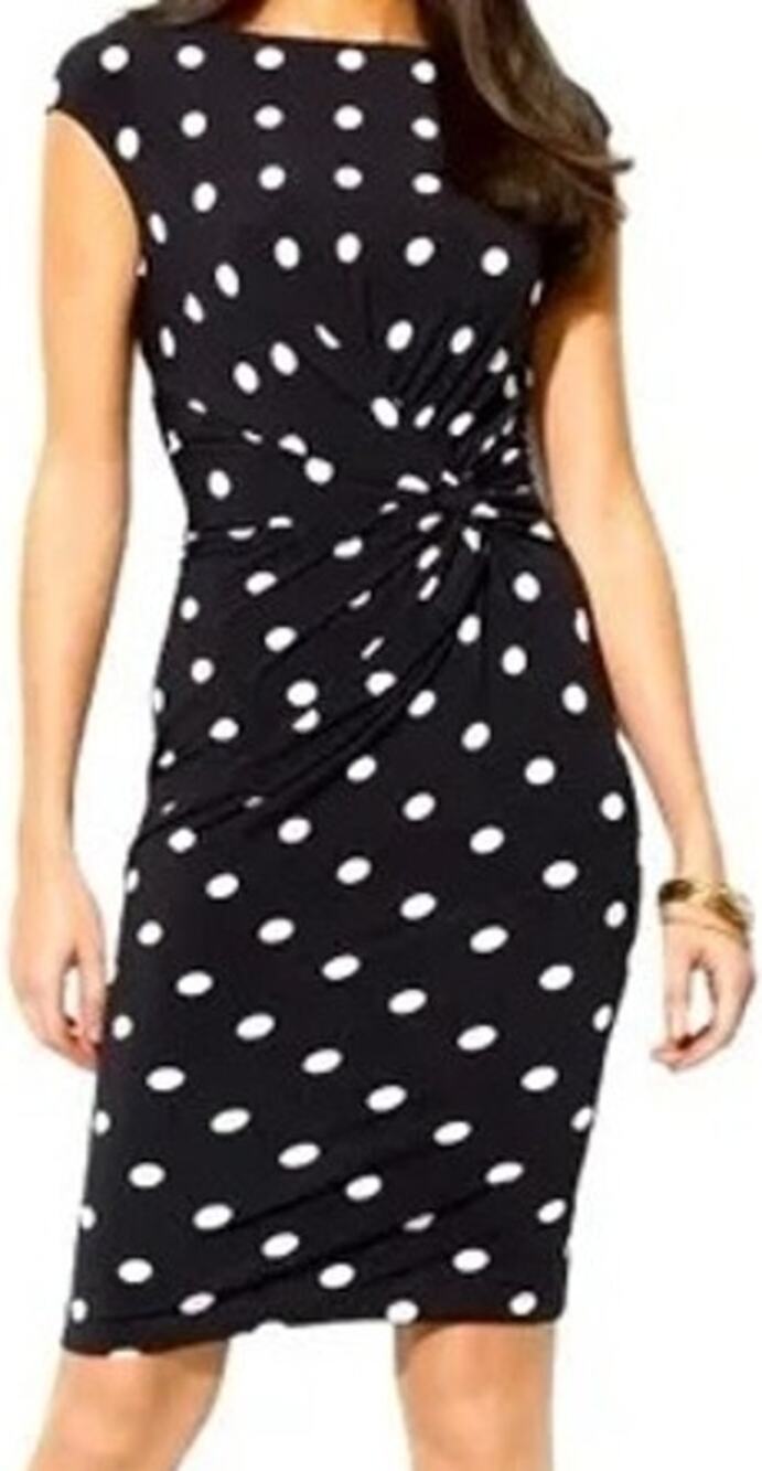 Lauren Ralph Lauren Sheath Dress Knee Length Polka Dots Cap Sleeve Boat Neck 8